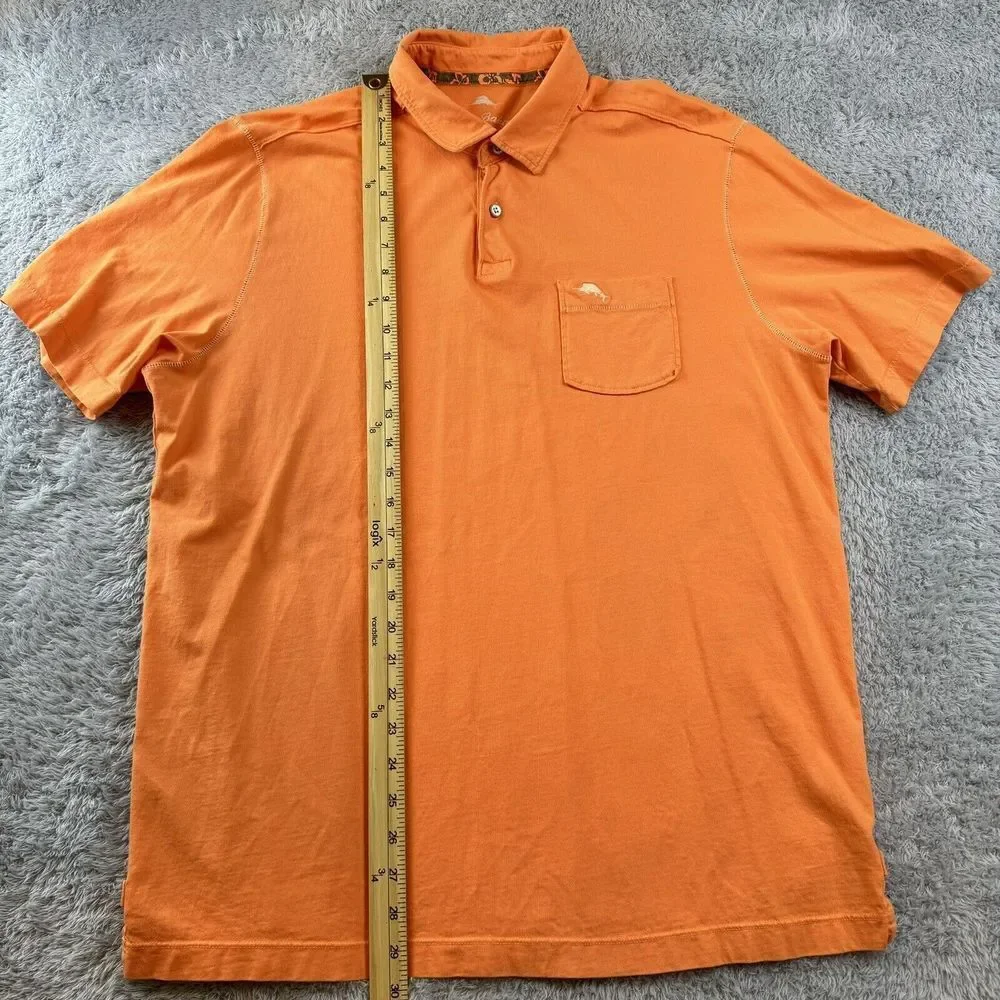 Tommy Bahama Mens Medium Short Sleeve Lightweight Pima Cotton Orange Polo Shirt - Picture 4 of 10